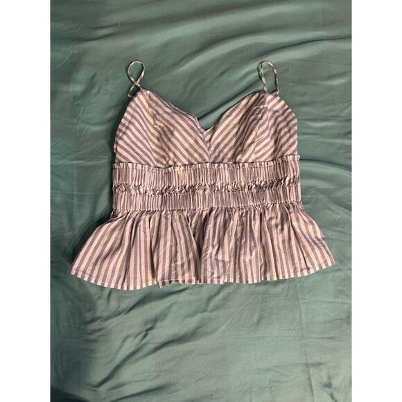 Express Striped Tank Top Cropped Babydoll Umpire Gray White Adjustable Straps - Picture 1 of 5